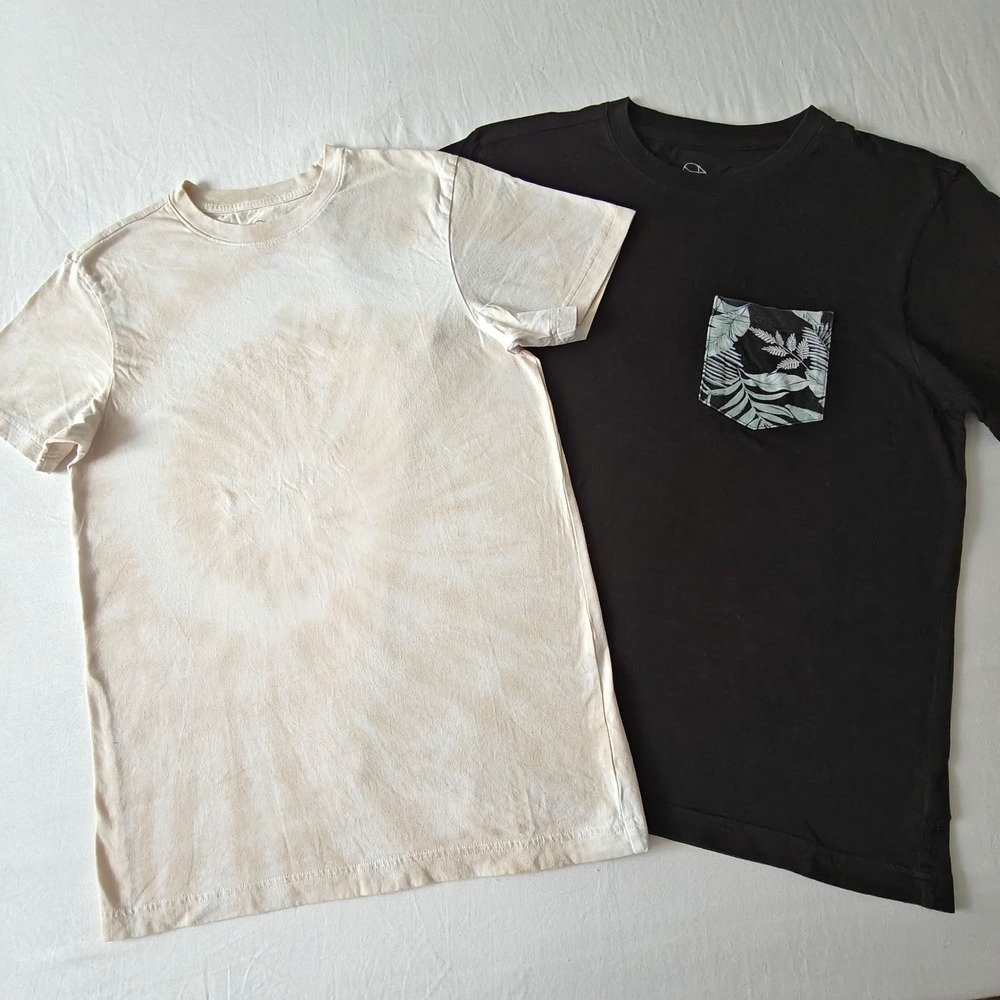 Original‎ Use Mens Cotton T-Shirt Small Black Tropical Pocket Tan Tie Dye 2 Pack